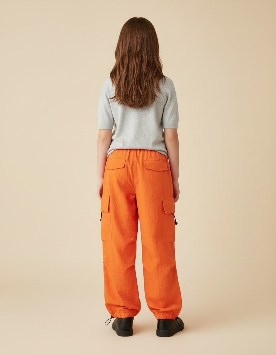 Pantalon Cargo Orange Ample Poches Enfant - Polyester - vue 2