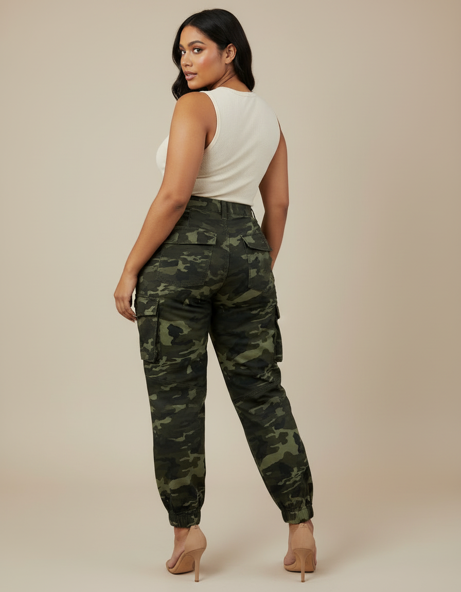 Pantalon Cargo Camouflage Militaire Ajusté Femme - Multicolore Toile - vue 2