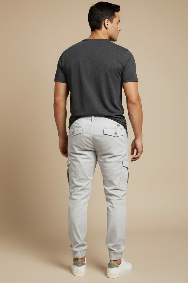 Pantalon Cargo Gris Clair Coton Slim Décontracté - vue 2