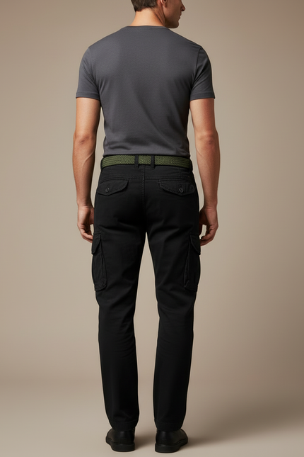 Pantalon Cargo Noir Décontracté Homme Multipoches - Toile - vue 2