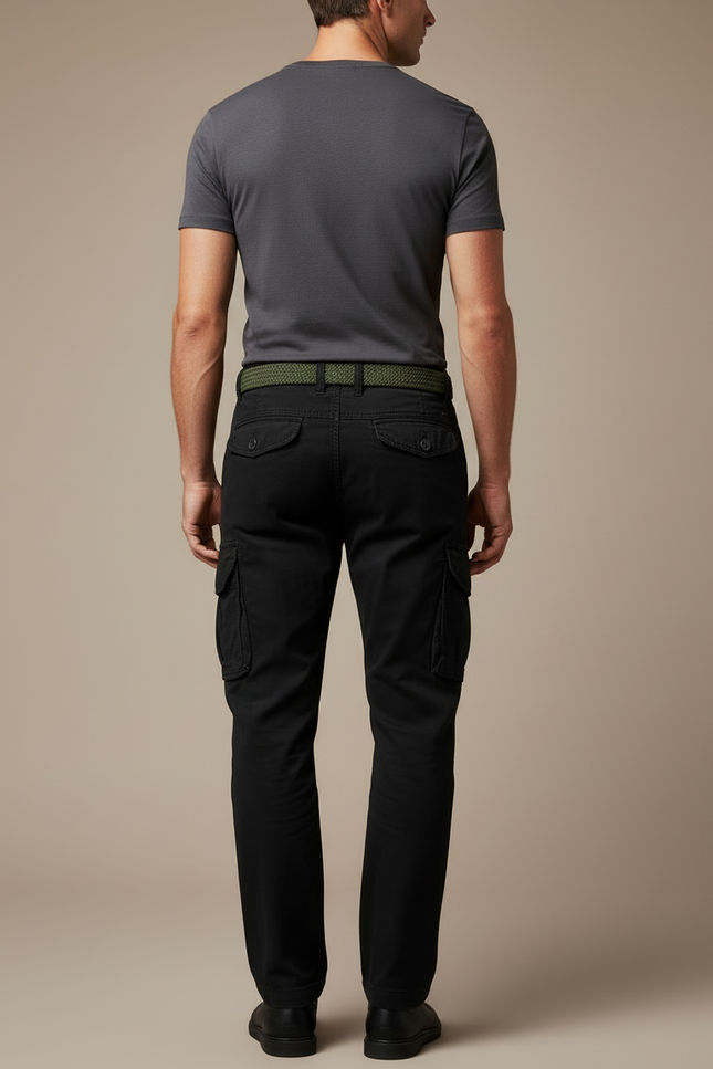 Pantalon Cargo Noir Décontracté Homme Multipoches - Toile - vue 2