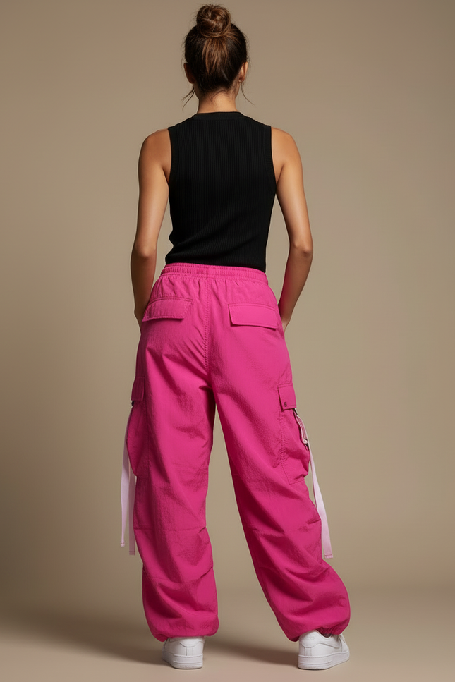 Pantalon Cargo Rose Ample Fluide Femme - Polyester - vue 2