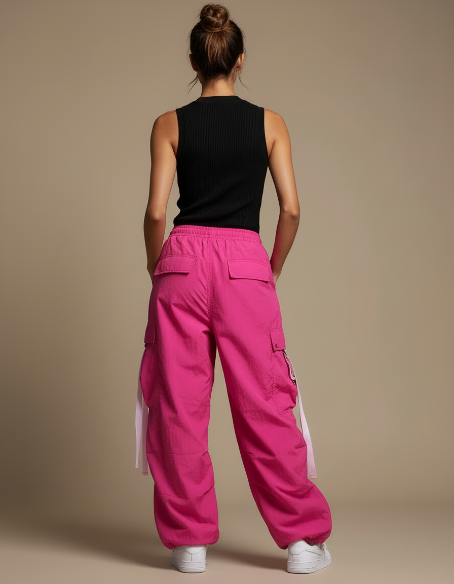 Pantalon Cargo Rose Ample Fluide Femme - Polyester - vue 2