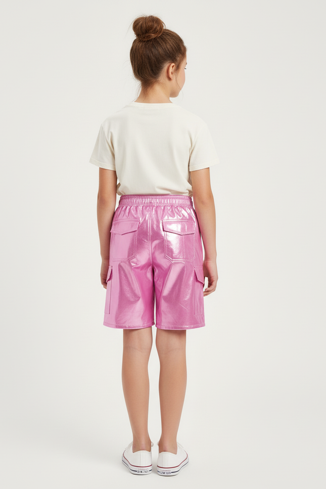 Pantalon Cargo Rose Métallique Ample Enfant Brillant - Polyester - vue 2