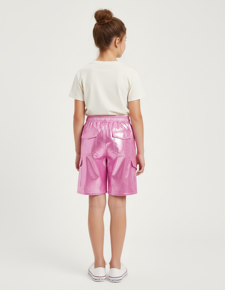 Pantalon Cargo Rose Métallique Ample Enfant Brillant - Polyester - vue 2