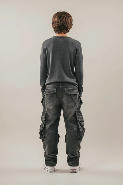 Pantalon Cargo Gris Multipoches Ample Coton - Jean - vue 2