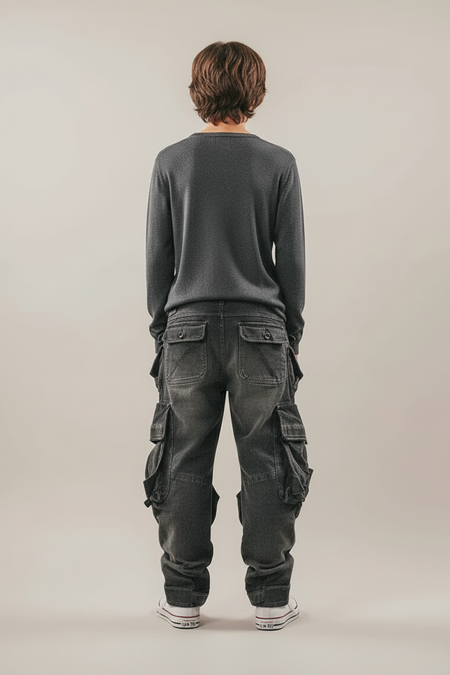 Pantalon Cargo Gris Multipoches Ample Coton - Jean - vue 2