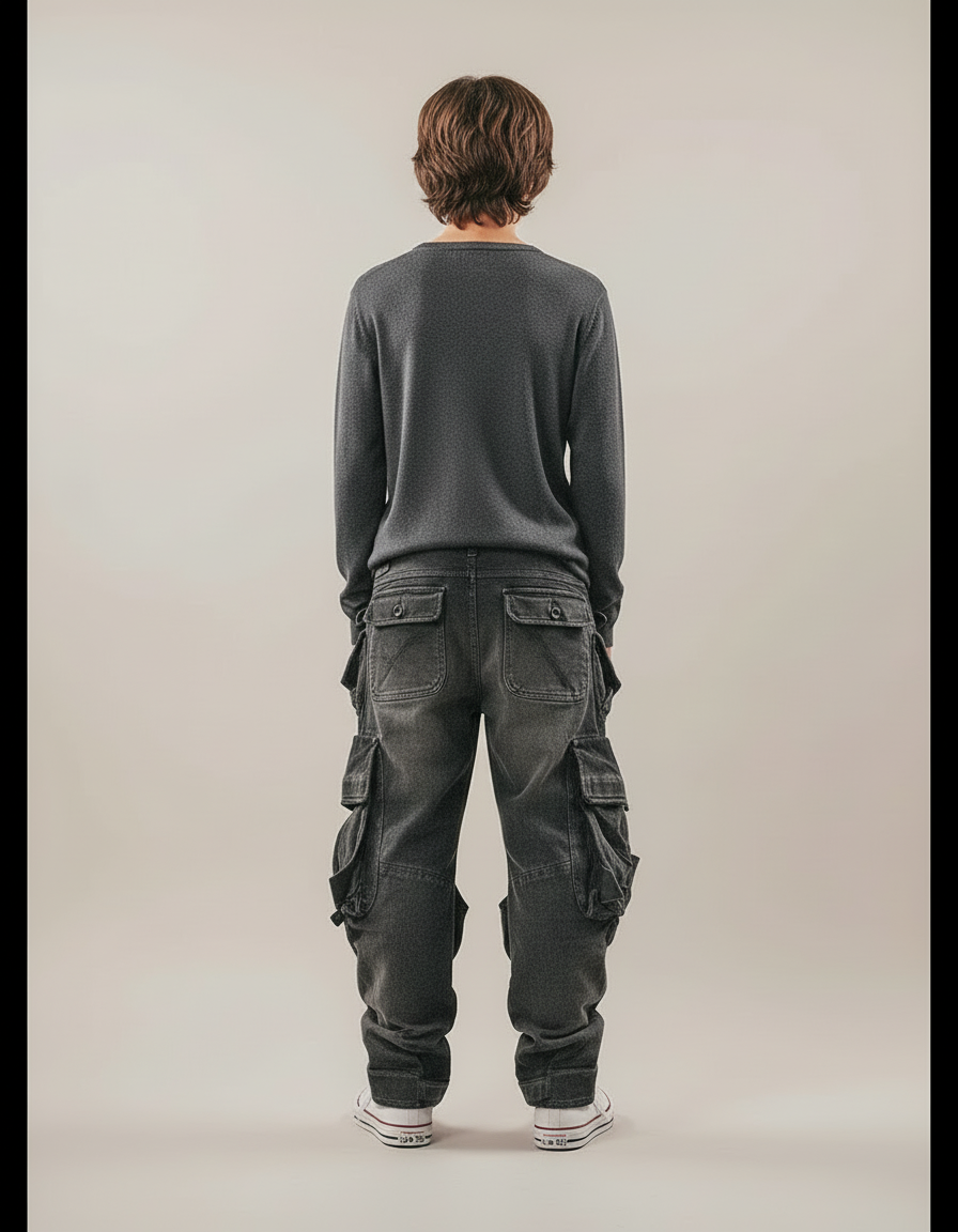 Pantalon Cargo Gris Multipoches Ample Coton - Jean - vue 2