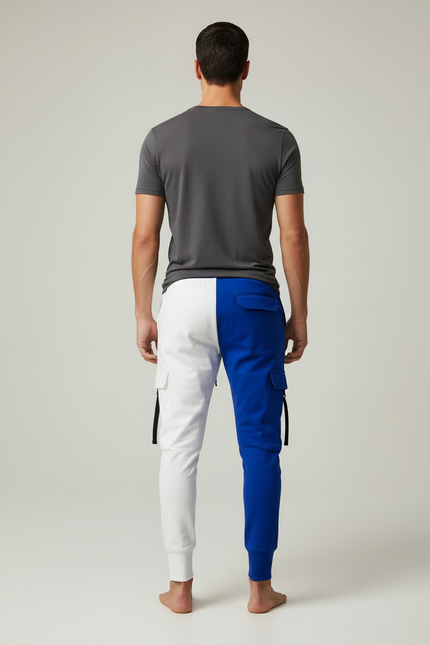 Pantalon Cargo Bicolore Blanc Bleu Ample Multi-Poches - Multicolore Molleton - vue 2