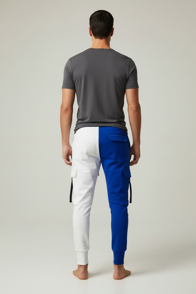 Pantalon Cargo Bicolore Blanc Bleu Ample Multi-Poches - Multicolore Molleton - vue 2