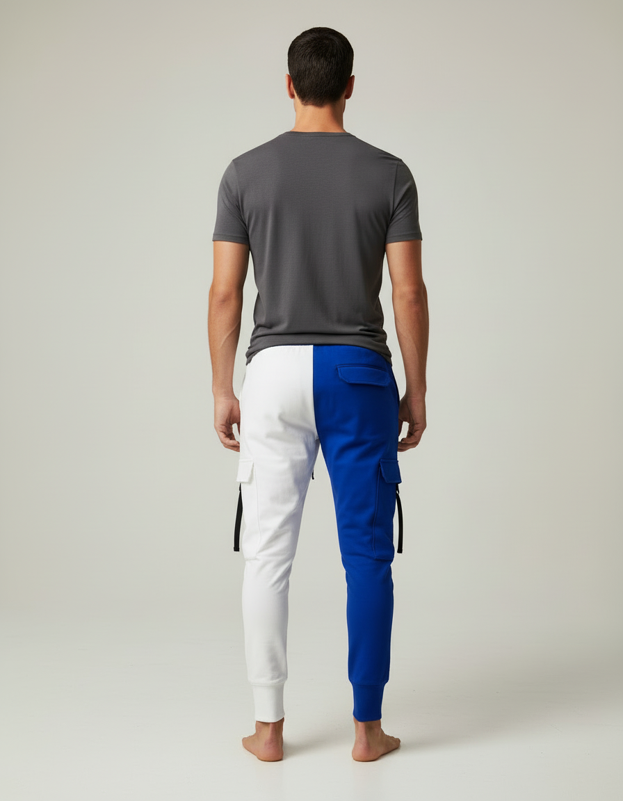 Pantalon Cargo Bicolore Blanc Bleu Ample Multi-Poches - Multicolore Molleton - vue 2