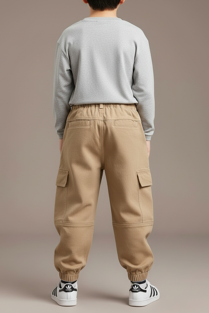 Pantalon Cargo Kaki Ample Coton Élastique Garçon - vue 2