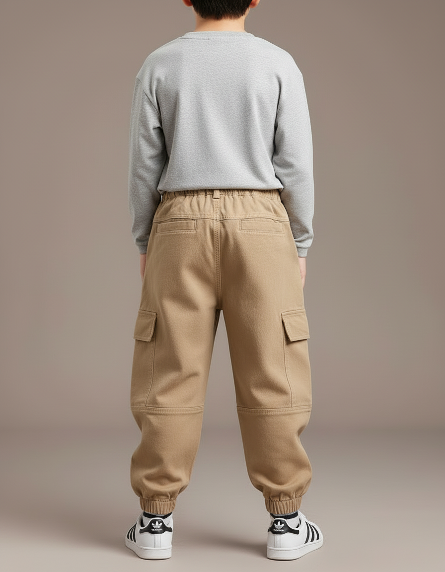 Pantalon Cargo Kaki Ample Coton Élastique Garçon - vue 2