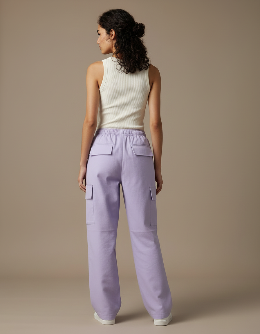 Pantalon Cargo Violet Ample Multi-Poches Décontracté - Toile - vue 2