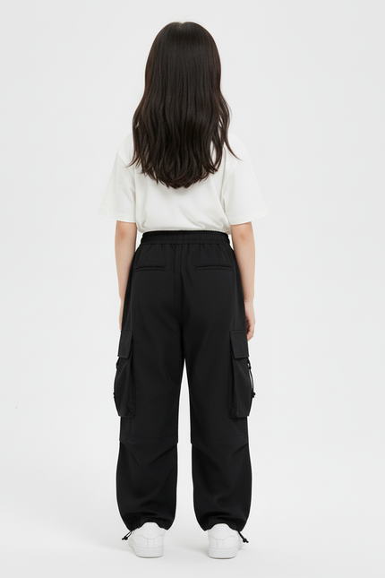 Pantalon Cargo Noir Ample Décontracté Multipoches Fille - Polyester - vue 2