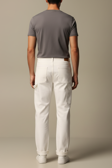 Pantalon Cargo Blanc Coton Droit Décontracté Homme - Jean - vue 2