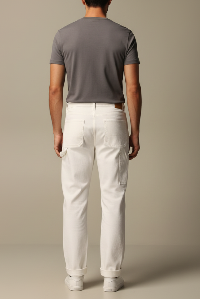 Pantalon Cargo Blanc Coton Droit Décontracté Homme - Jean - vue 2