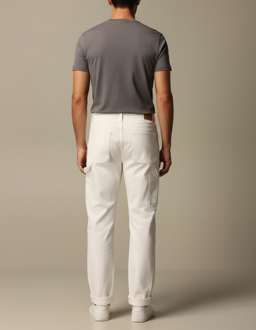 Pantalon Cargo Blanc Coton Droit Décontracté Homme - Jean - vue 2