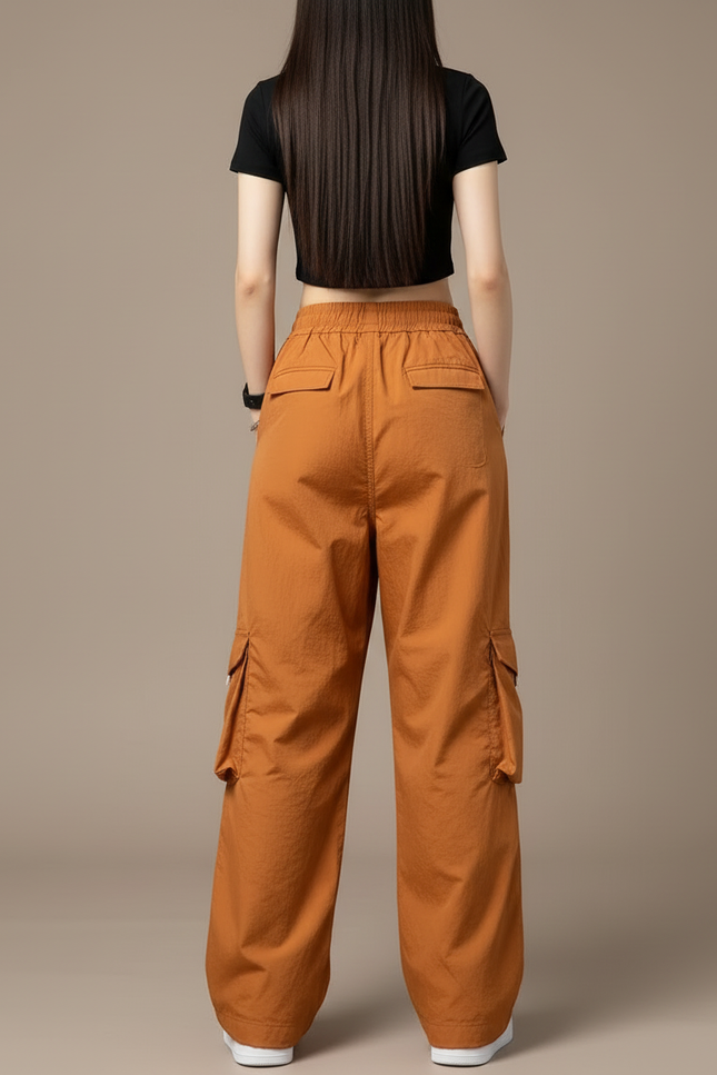 Pantalon Cargo Ample Marron Taille Élastique Femme - Gabardine - vue 2