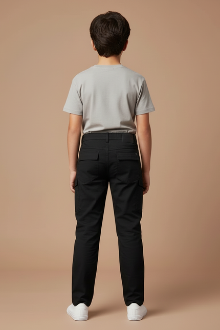 Pantalon Cargo Noir Enfant Coton Multi-Poches Décontracté - vue 2