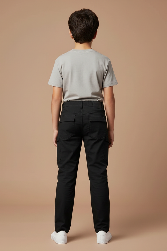 Pantalon Cargo Noir Enfant Coton Multi-Poches Décontracté - vue 2
