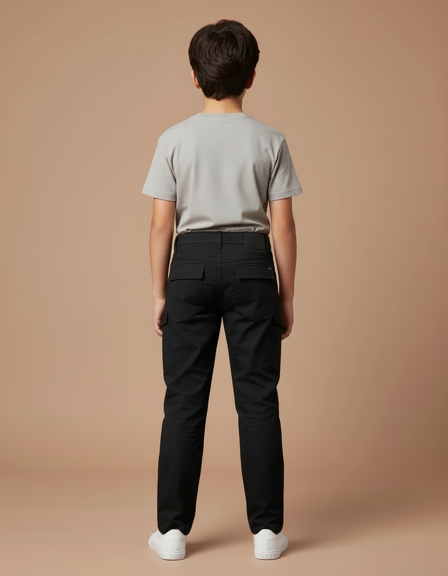 Pantalon Cargo Noir Enfant Coton Multi-Poches Décontracté - vue 2