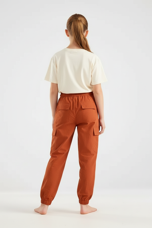 Pantalon Cargo Orange Coton Ample Décontracté Fille - vue 2