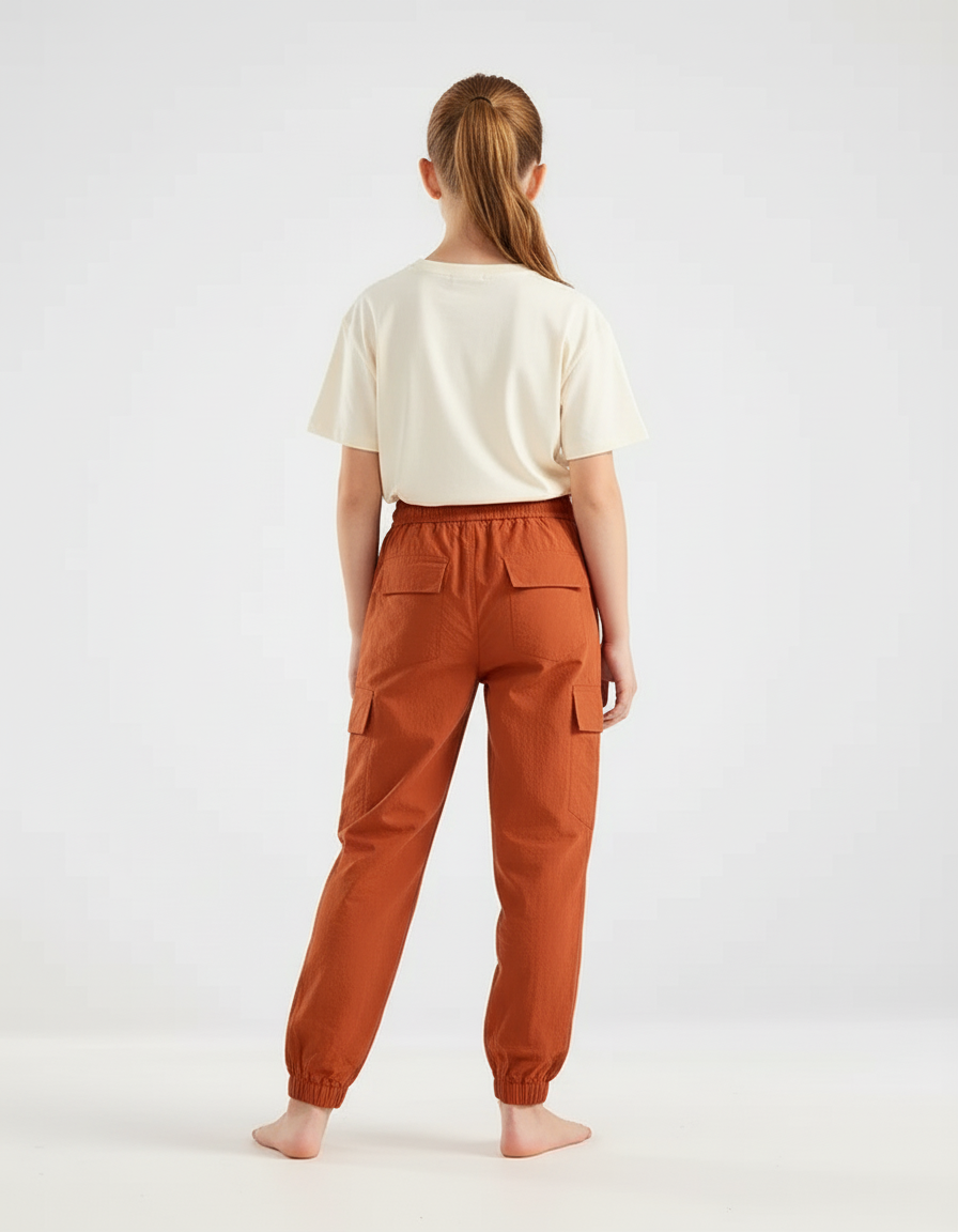 Pantalon Cargo Orange Coton Ample Décontracté Fille - vue 2