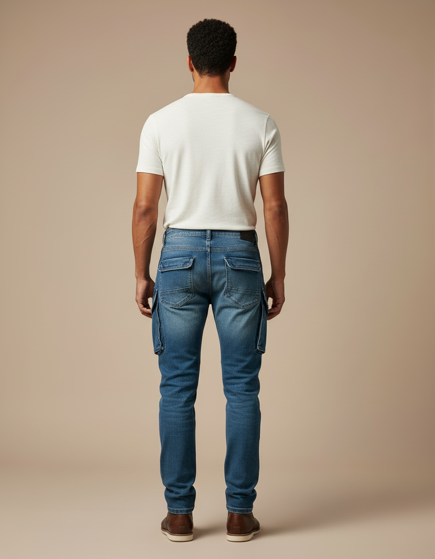 Pantalon Cargo Homme Bleu Denim Multipoches Coupe Slim - Jean - vue 2