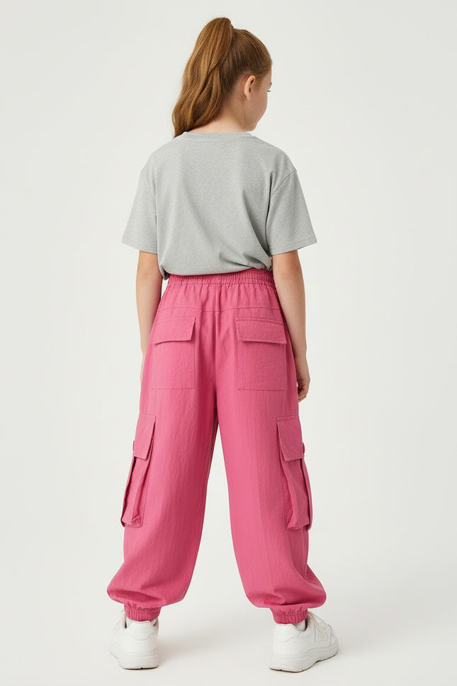 Pantalon Cargo Rose Ample Décontracté Multipoches Enfant - Lin - vue 2