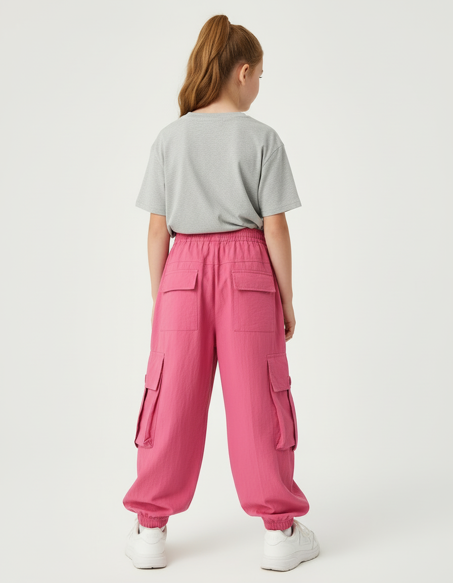 Pantalon Cargo Rose Ample Décontracté Multipoches Enfant - Lin - vue 2