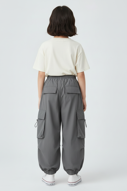 Pantalon Cargo Gris Ample Multipoches Enfant - Polyester - vue 2