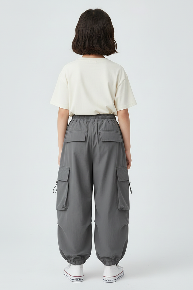 Pantalon Cargo Gris Ample Multipoches Enfant - Polyester - vue 2