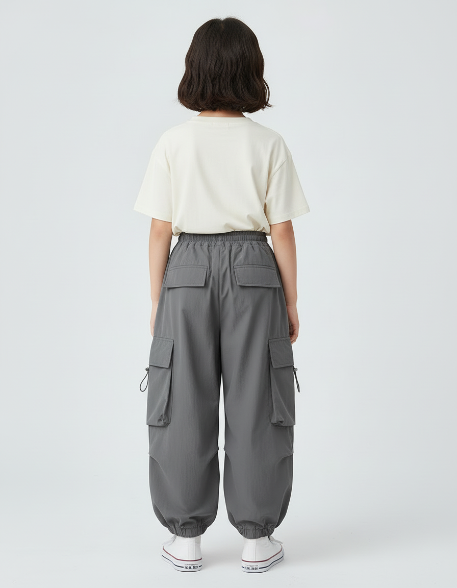 Pantalon Cargo Gris Ample Multipoches Enfant - Polyester - vue 2