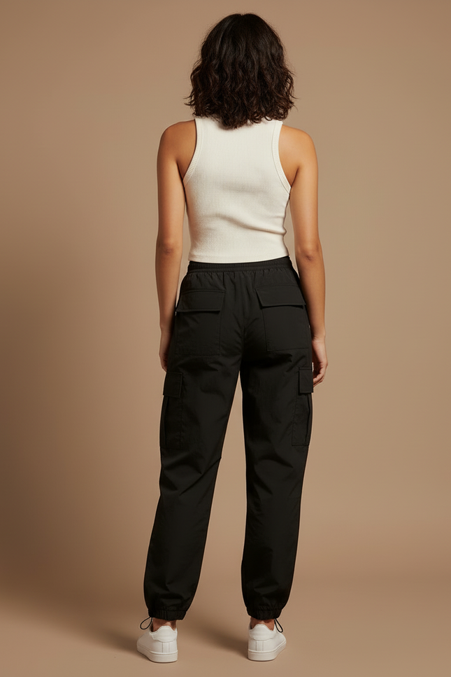 Pantalon Cargo Noir Fluide Multipoches Femme - Polyester - vue 2