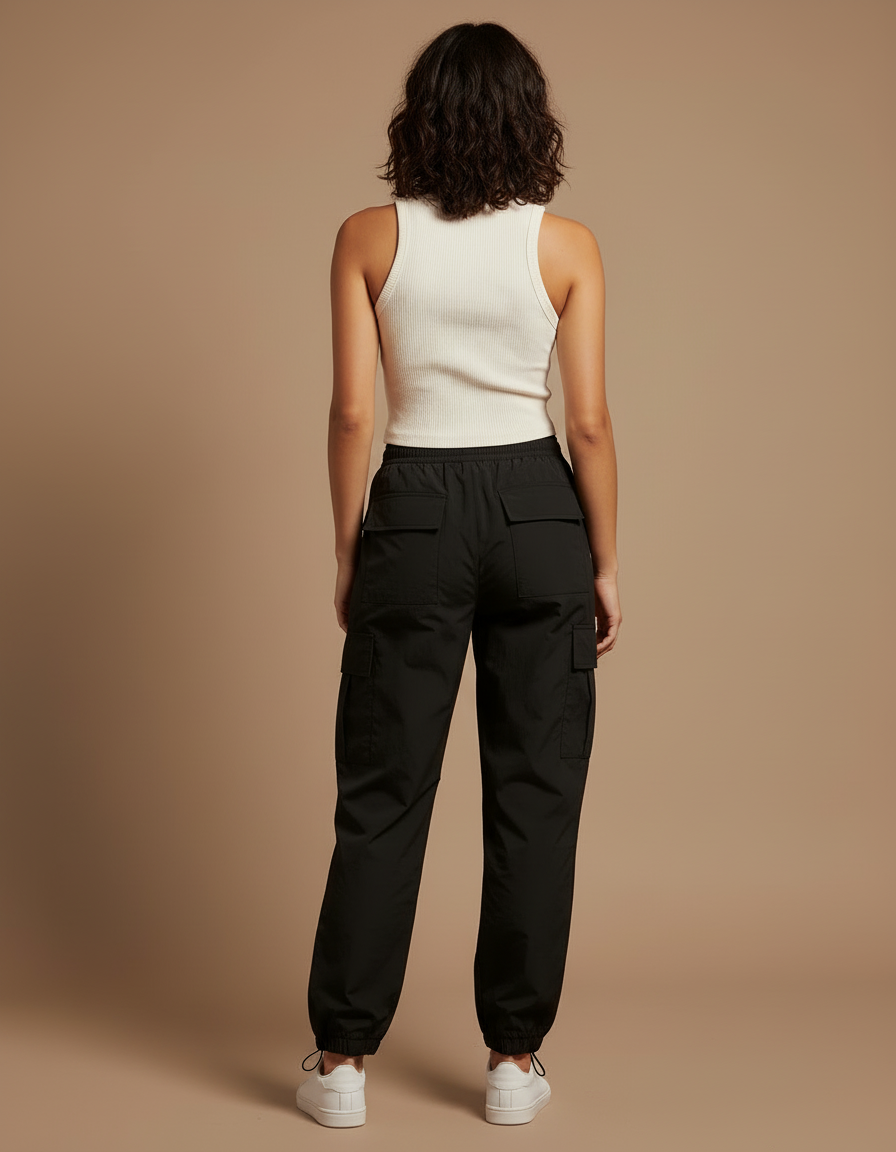 Pantalon Cargo Noir Fluide Multipoches Femme - Polyester - vue 2