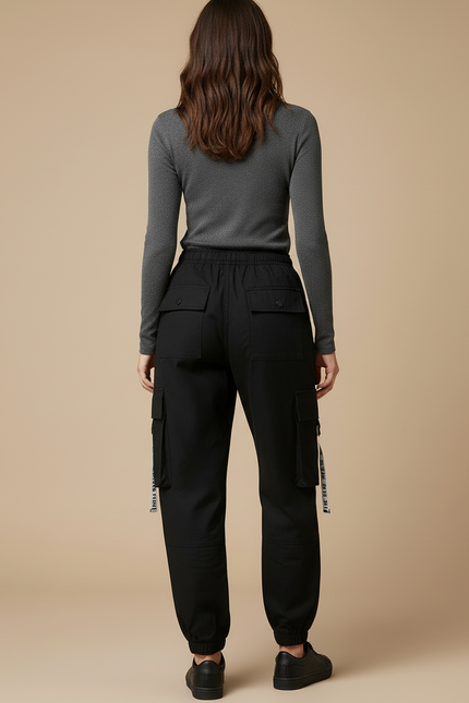 Pantalon Cargo Noir Fluide Décontracté Femme - Polyester - vue 2
