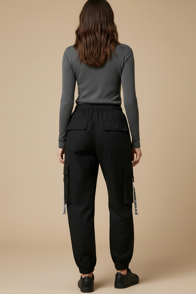 Pantalon Cargo Noir Fluide Décontracté Femme - Polyester - vue 2