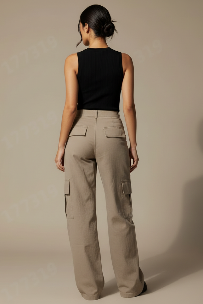 Pantalon Cargo Large Beige - Gabardine - vue 2