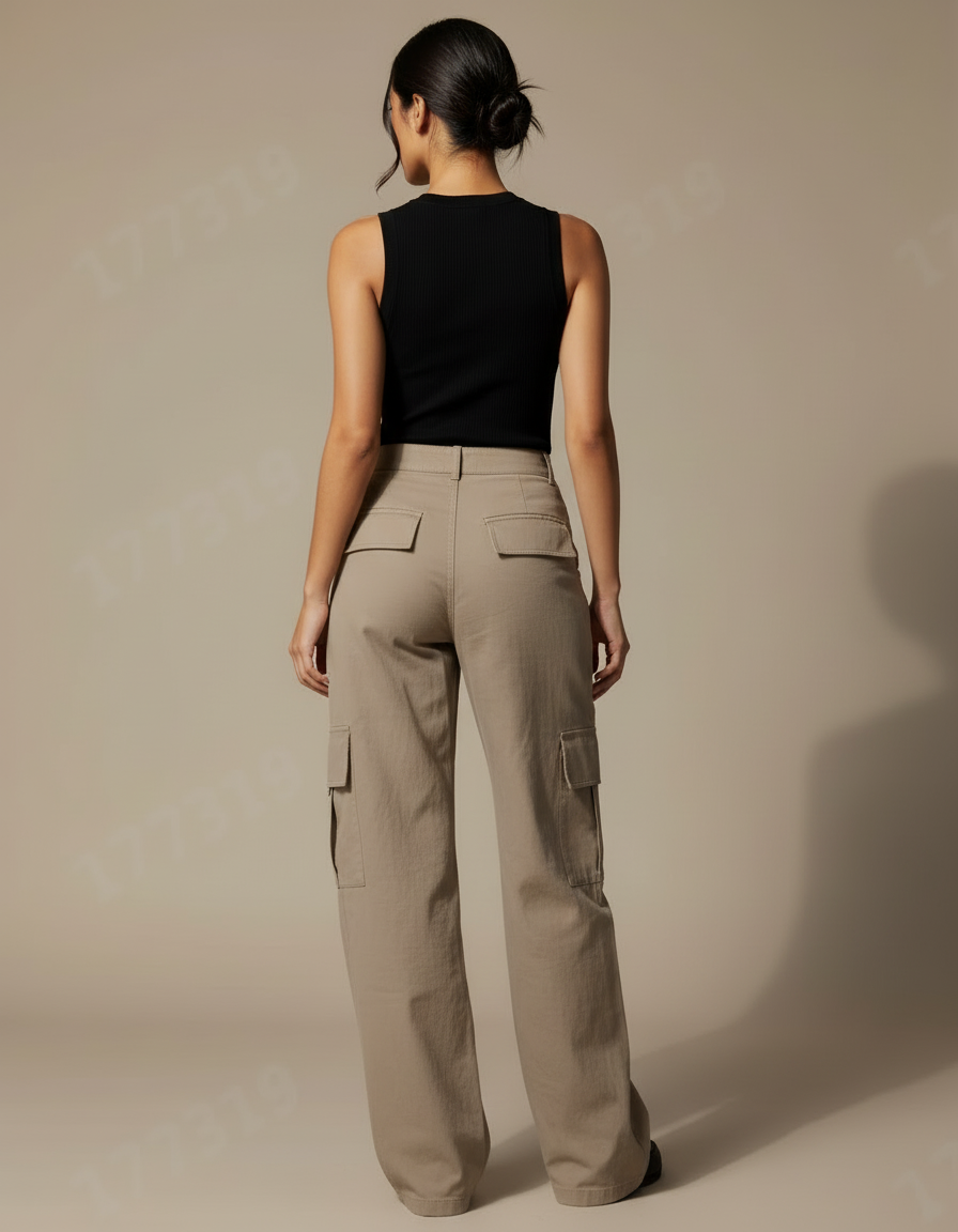 Pantalon Cargo Large Beige - Gabardine - vue 2