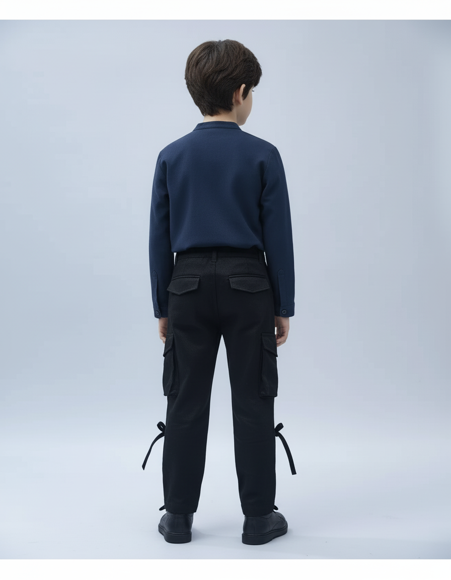 Pantalon Cargo Noir Coton Multipoches Garçon Laçage - Toile - vue 2