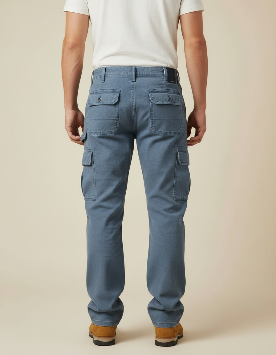 Pantalon Cargo Bleu Coton Décontracté Multipoches Homme - Toile - vue 2