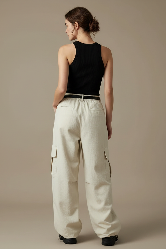 Pantalon Cargo Beige Ample Multipoches Femme Streetwear - Toile - vue 2