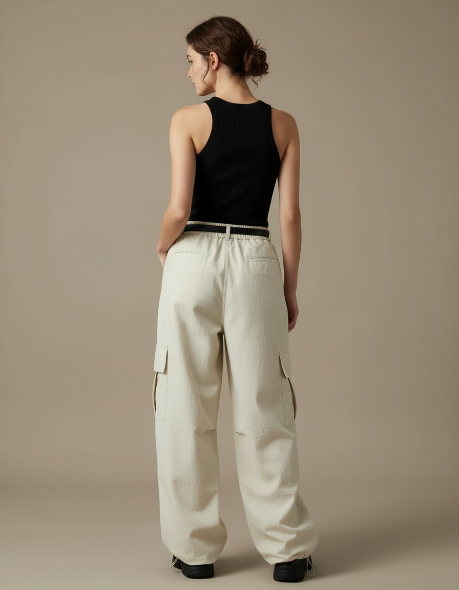 Pantalon Cargo Beige Ample Multipoches Femme Streetwear - Toile - vue 2