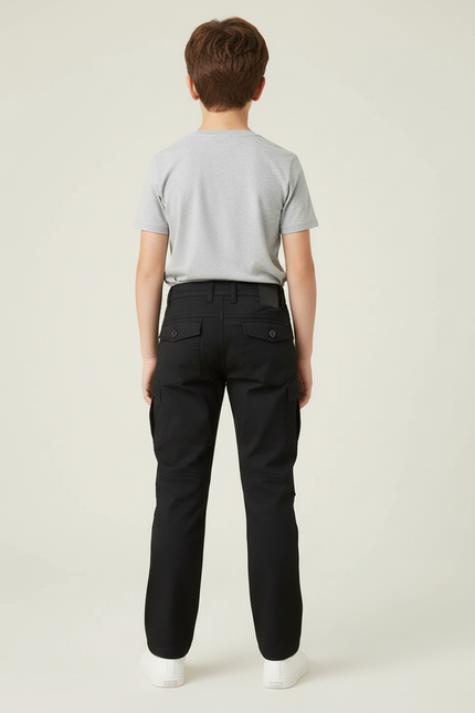 Pantalon Cargo Noir Enfant Coton Multi-Poches - Toile - vue 2