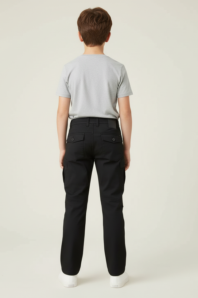 Pantalon Cargo Noir Enfant Coton Multi-Poches - Toile - vue 2
