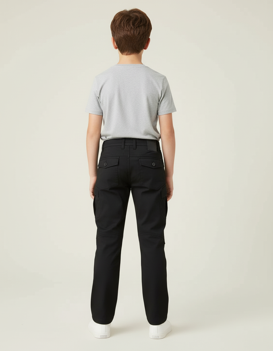 Pantalon Cargo Noir Enfant Coton Multi-Poches - Toile - vue 2