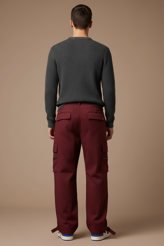 Pantalon Cargo Bordeaux Ample Multi-Poches Décontracté Homme - Toile - vue 2