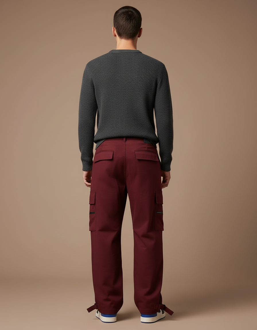 Pantalon Cargo Bordeaux Ample Multi-Poches Décontracté Homme - Toile - vue 2