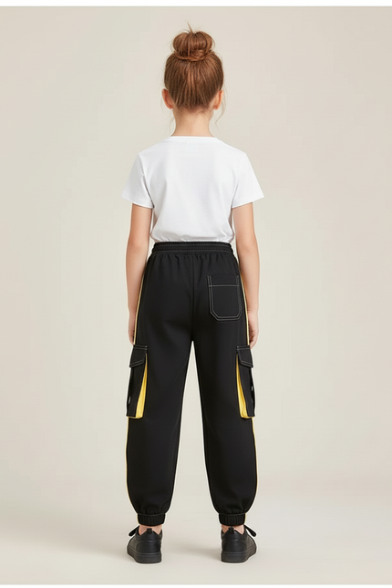 Pantalon Cargo Noir Jaune Ample Enfant Streetwear - Polyester - vue 2